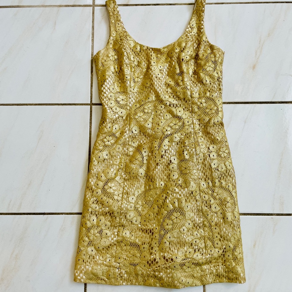 Lilly Pulitzer gold lace tank dress